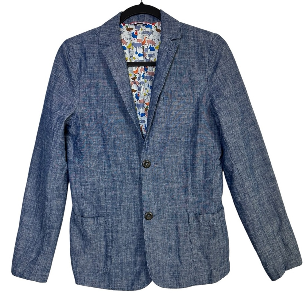 Boden 100% Cotton Blue Heathered Buttoned Blazer Jacket‎ Youth 12/14 Yrs